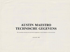 1985 Austin Maestro technische gegevens (# 9179)