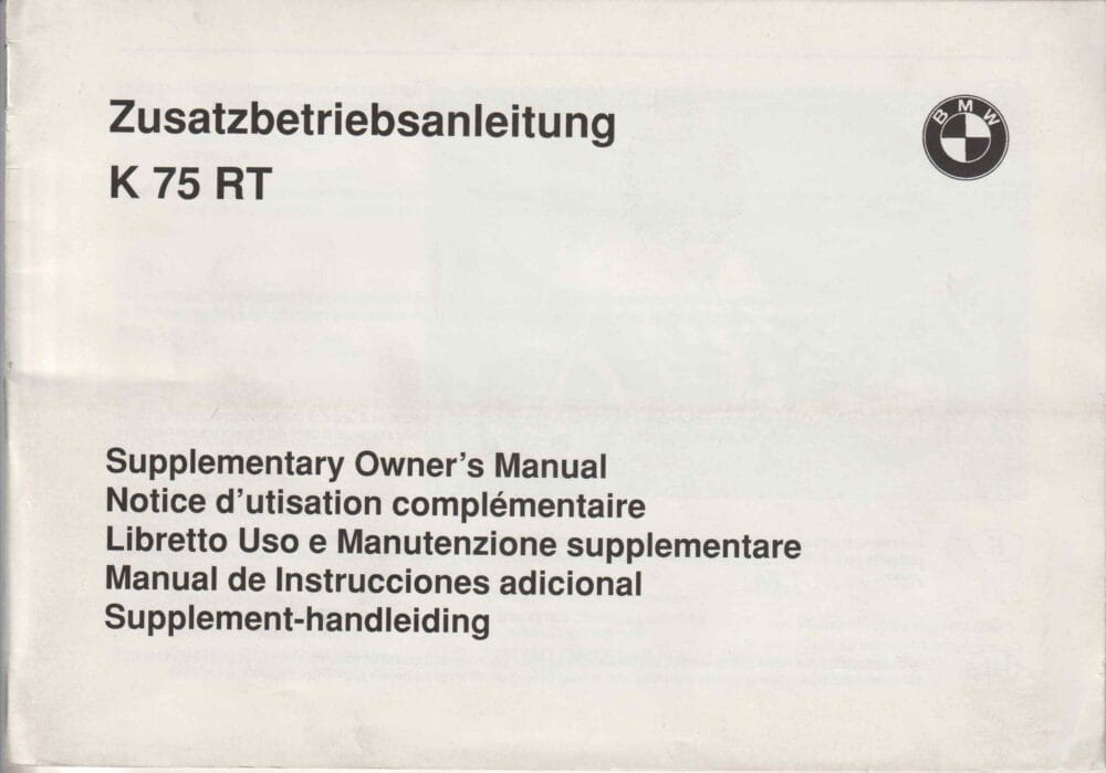 1990 BMW K 75 RT Zusatzbetriebsanleitung (# 19967)